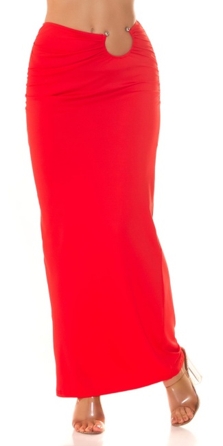 Maxi rok met ring detail rood